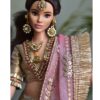 Embroidered bridal lehenga with accessories for curvy Barbie doll