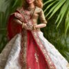 White and red Gujarati Indian bridal lehenga for curvy Barbie doll
