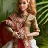 White and red Gujarati Indian bridal lehenga for curvy Barbie doll