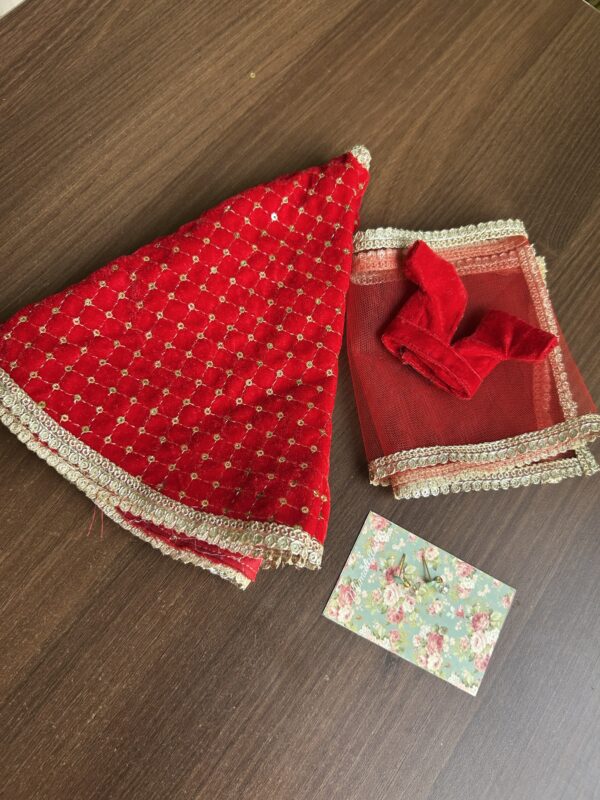 Red embroidered lehenga for Barbie doll