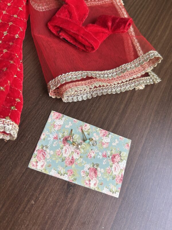 Red embroidered lehenga for Barbie doll