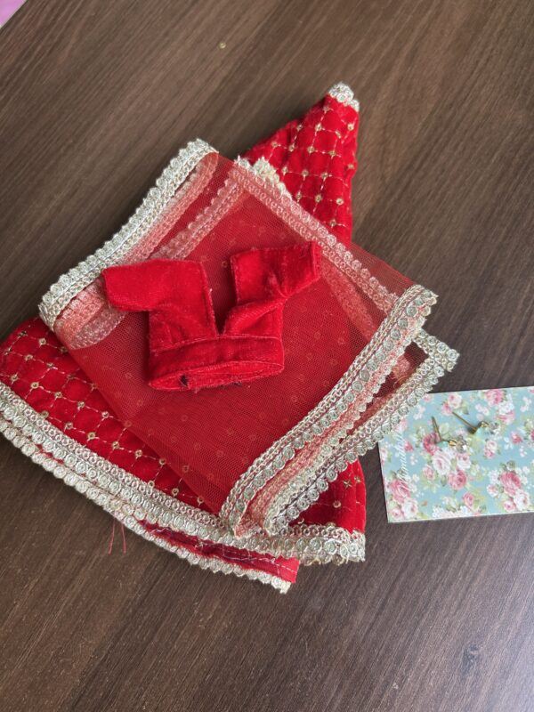 Red embroidered lehenga for Barbie doll