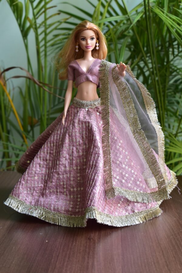 Embroidered lilac lehenga for Barbie doll