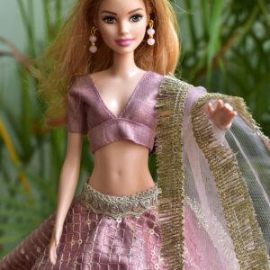 Embroidered lilac lehenga for Barbie doll