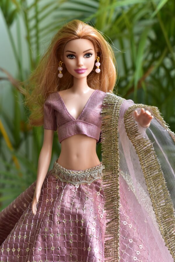 Embroidered lilac lehenga for Barbie doll