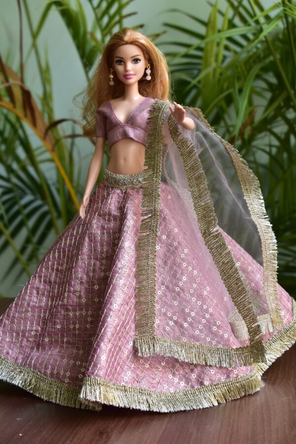 Embroidered lilac lehenga for Barbie doll