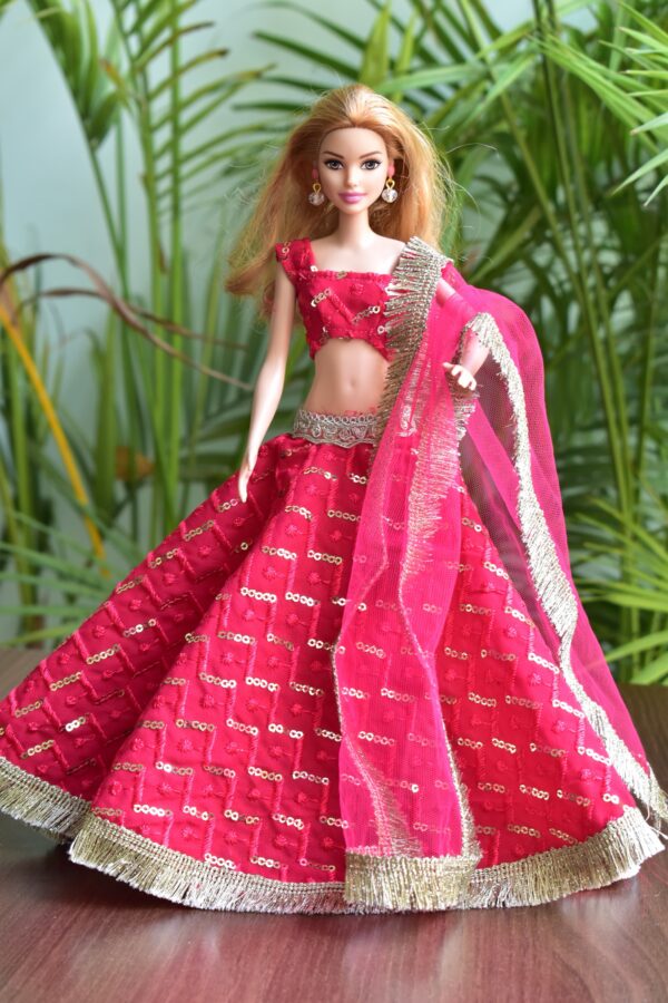 Embroidered pink lehenga for Barbie doll