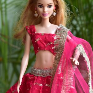 Embroidered pink lehenga for Barbie doll