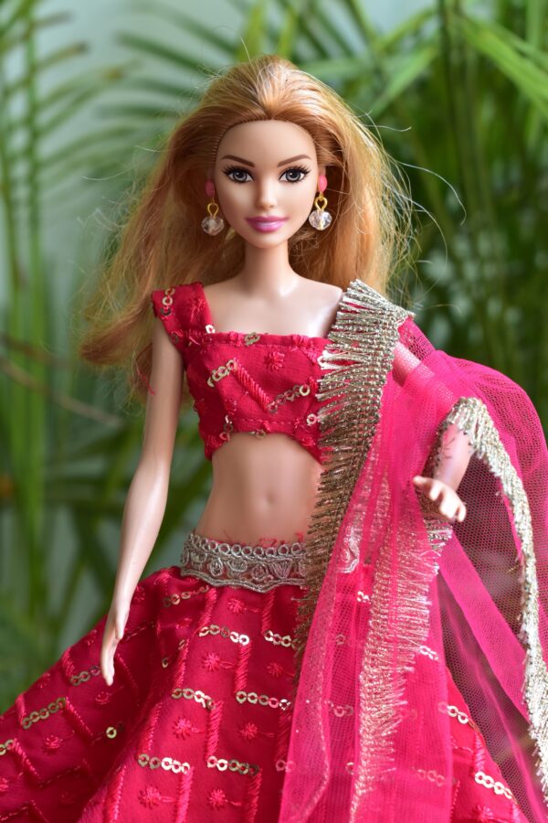 Embroidered pink lehenga for Barbie doll