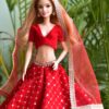 Red embroidered lehenga for Barbie doll