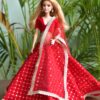 Red embroidered lehenga for Barbie doll