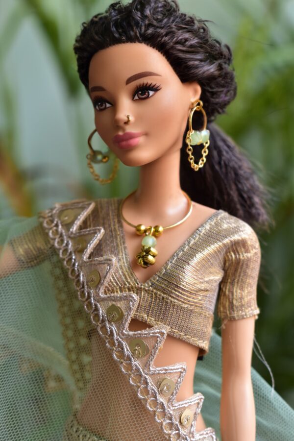 Embroidered green lehenga for Barbie doll