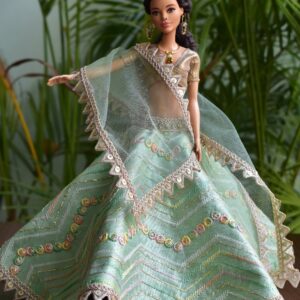 Embroidered green lehenga for Barbie doll