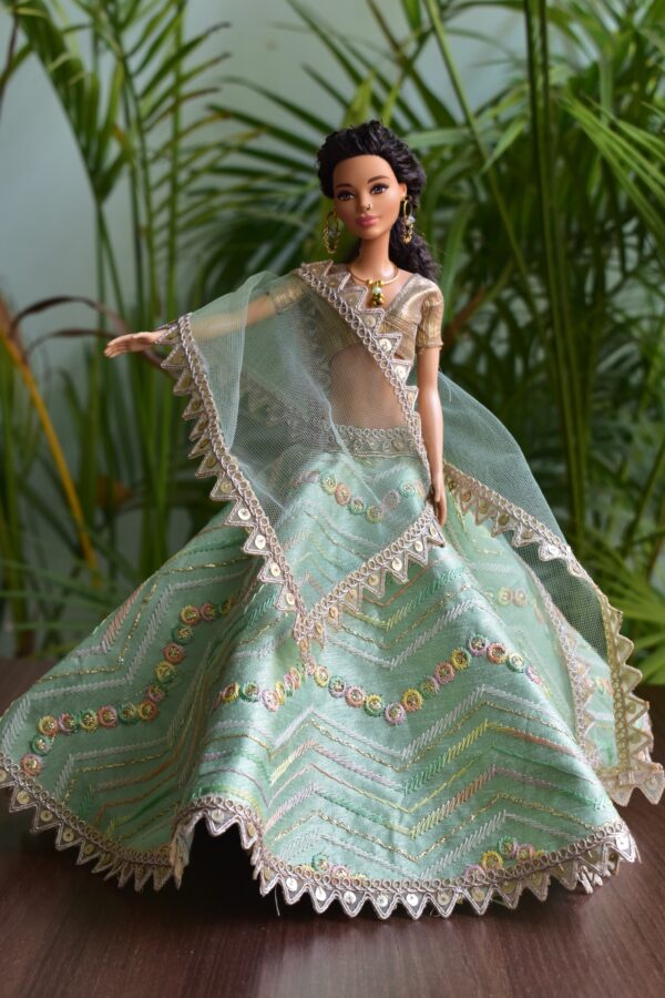 Embroidered green lehenga for Barbie doll