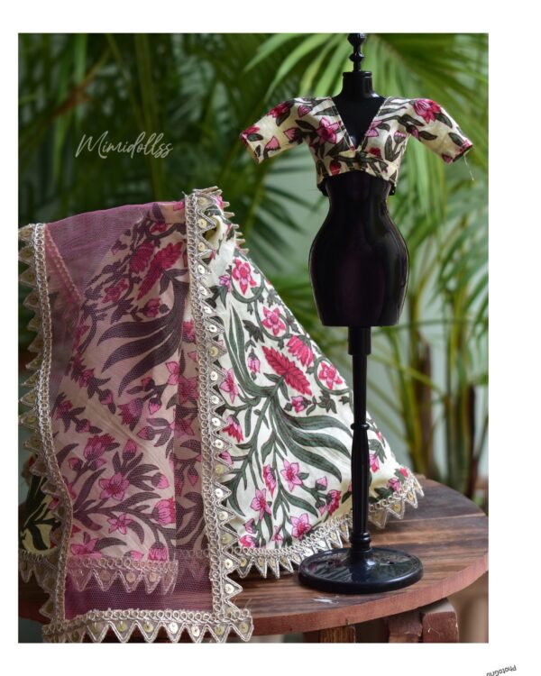 Cotton floral Indian lehenga for Barbie doll