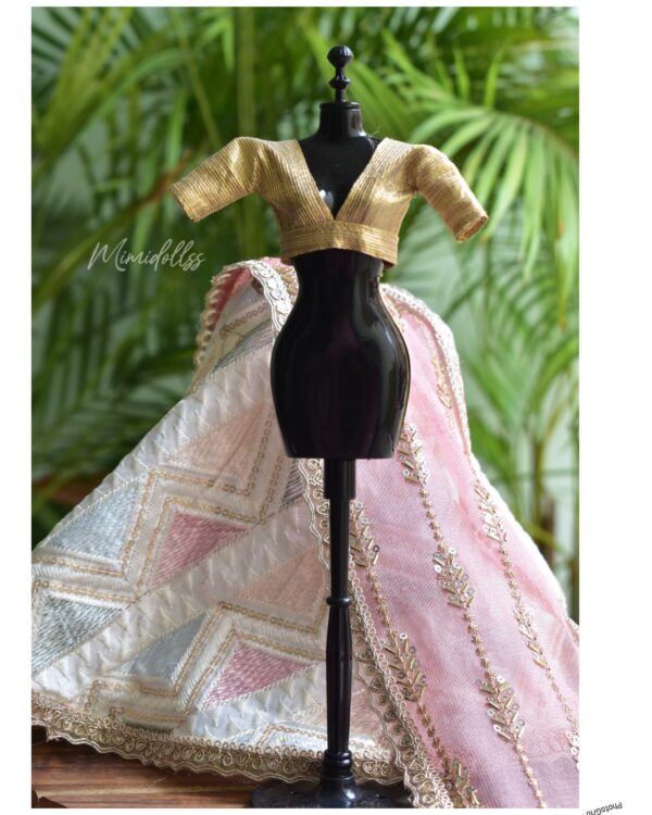 Embroidered Indian bridal lehenga for Barbie doll
