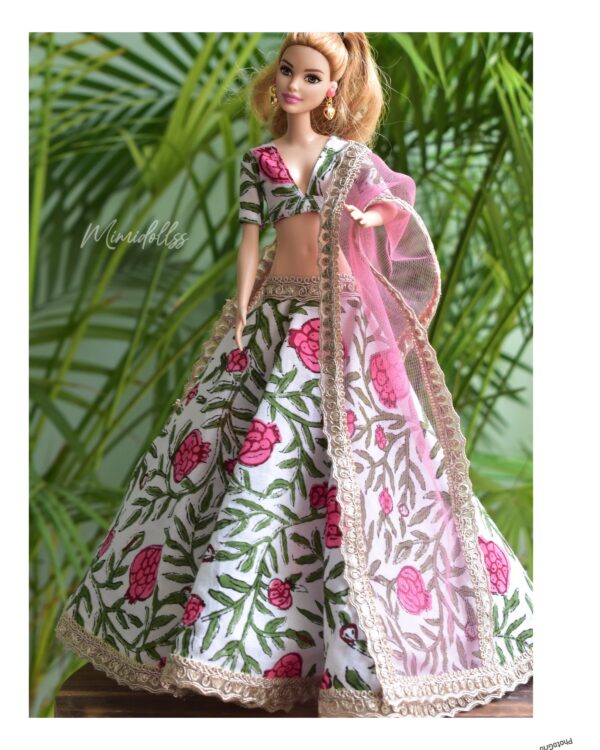 Cotton floral Indian lehenga for Barbie doll