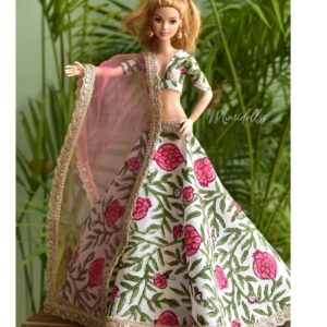 Cotton floral Indian lehenga for Barbie doll