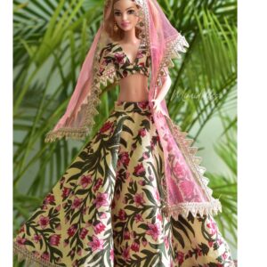 Cotton floral Indian lehenga for Barbie doll