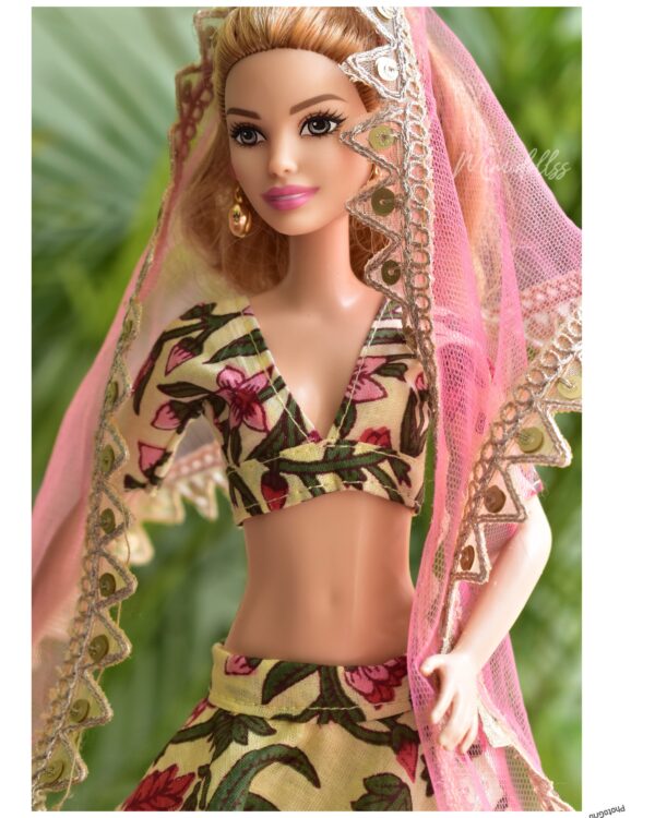 Cotton floral Indian lehenga for Barbie doll