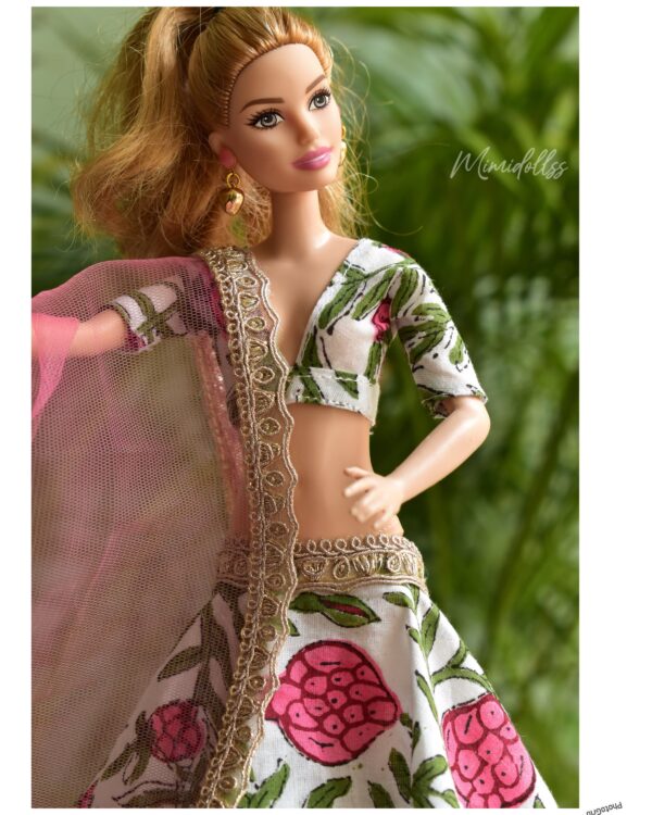 Cotton floral Indian lehenga for Barbie doll