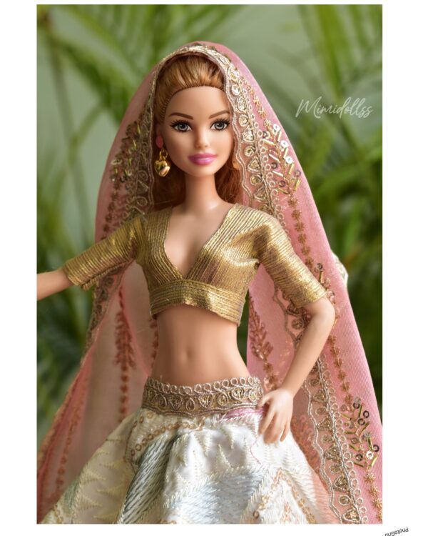 Embroidered Indian bridal lehenga for Barbie doll