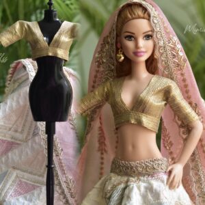 Embroidered Indian bridal lehenga for Barbie doll