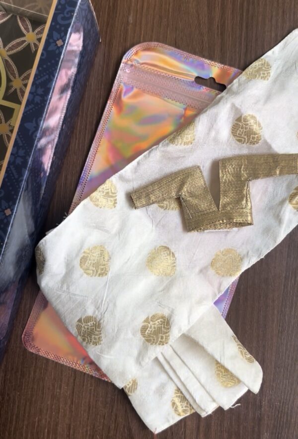 White and gold Indian bridal saree for Barbie doll