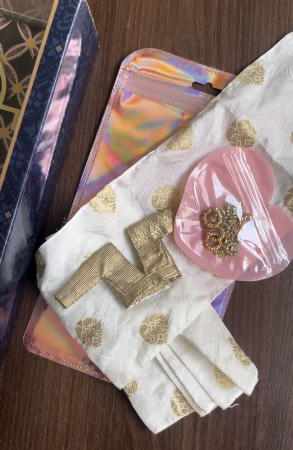 White and gold Indian bridal saree for Barbie doll