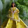 Embellished yellow gold bridal lehenga for Barbie doll