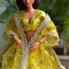 Embellished yellow gold bridal lehenga for Barbie doll