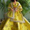 Embellished yellow gold bridal lehenga for Barbie doll
