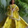 Embellished yellow gold bridal lehenga for Barbie doll