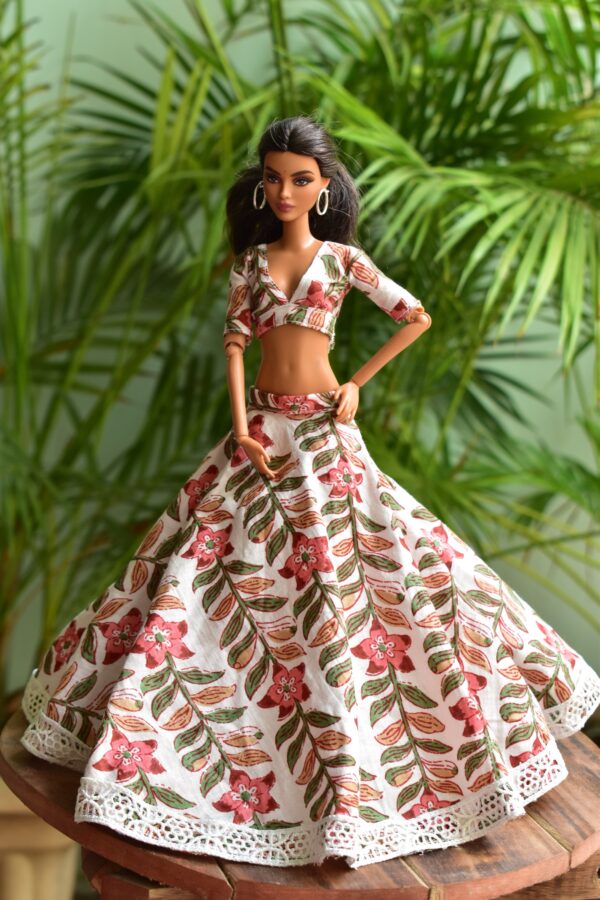 Printed cotton lehenga for Barbie doll