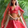 Red and gold festive lehenga for Barbie doll