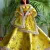 Embellished yellow gold bridal lehenga for Barbie doll