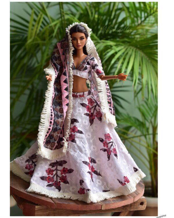 Embroidered cotton lehenga for Barbie doll