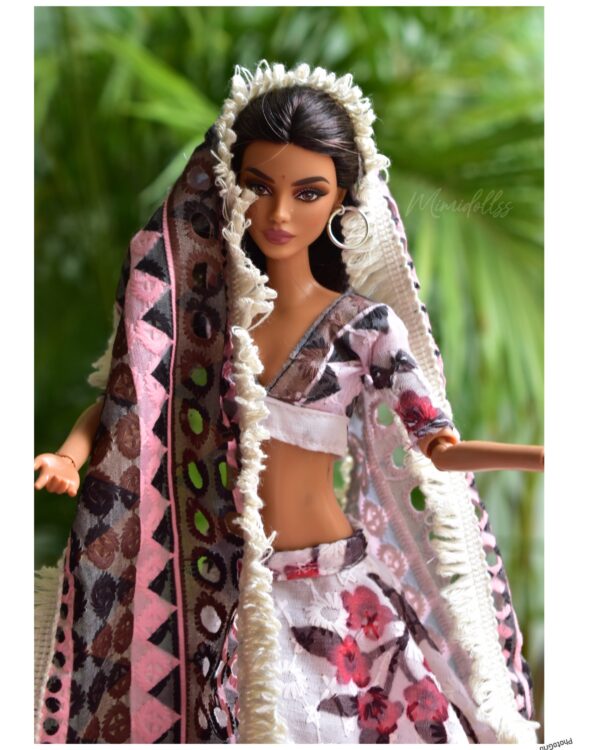Embroidered cotton lehenga for Barbie doll
