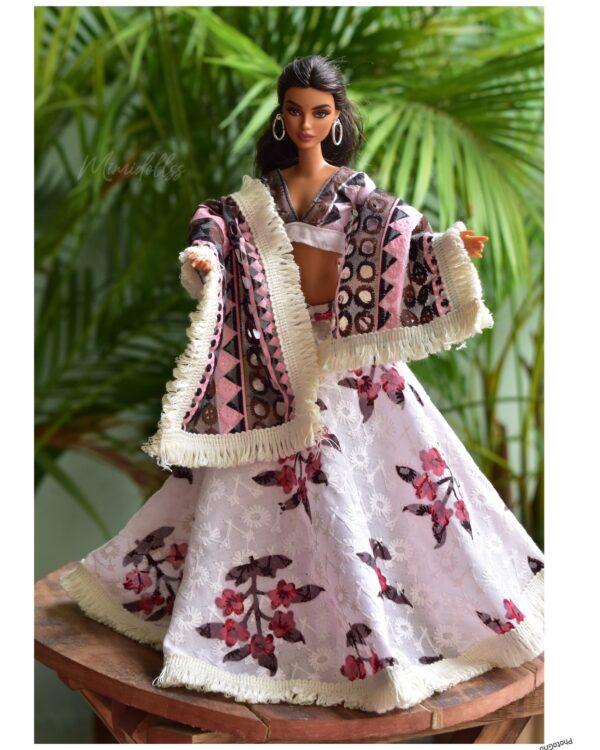 Embroidered cotton lehenga for Barbie doll
