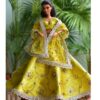 Embellished yellow gold bridal lehenga for Barbie doll