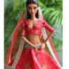 Red and gold festive lehenga for Barbie doll