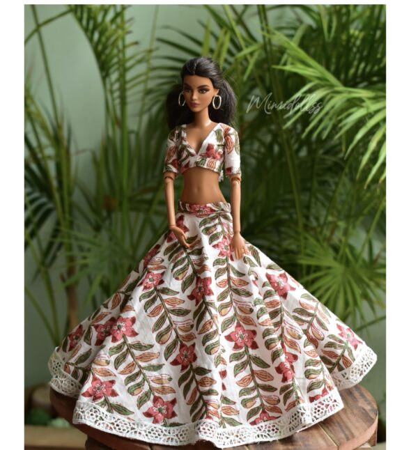 Printed cotton lehenga for Barbie doll