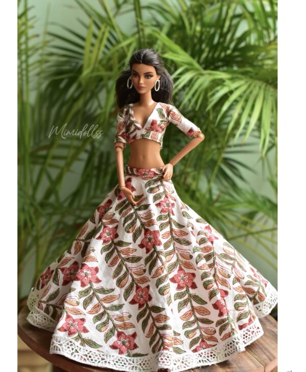 Printed cotton lehenga for Barbie doll