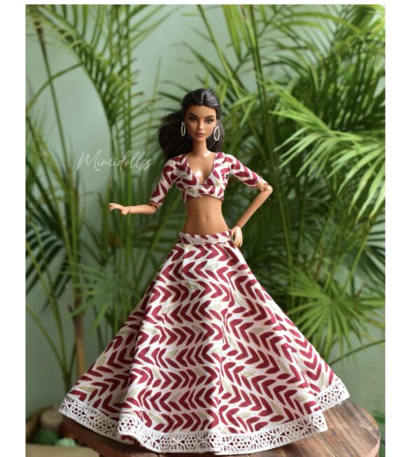 Printed cotton lehenga for Barbie doll