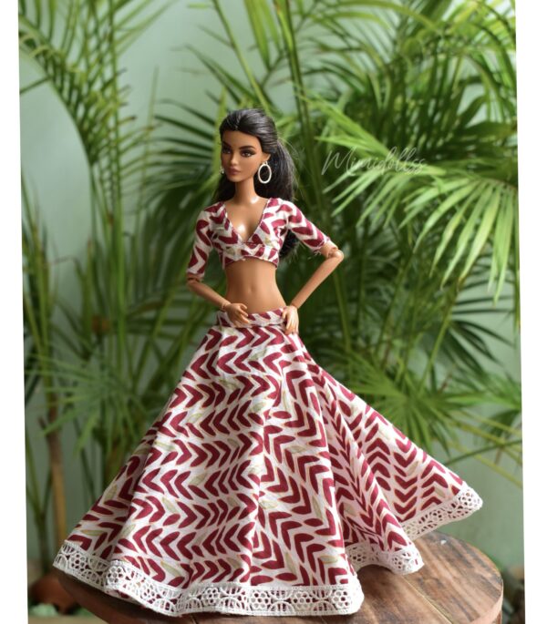 Printed cotton lehenga for Barbie doll