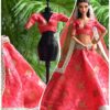 Red and gold festive lehenga for Barbie doll