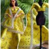Embellished yellow gold bridal lehenga for Barbie doll