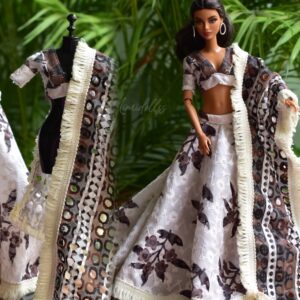 Embroidered cotton lehenga for Barbie doll