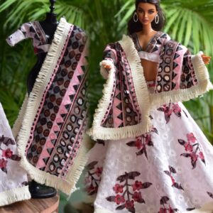 Embroidered cotton lehenga for Barbie doll