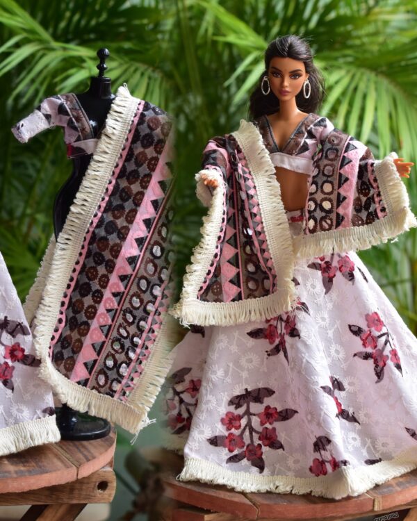 Embroidered cotton lehenga for Barbie doll